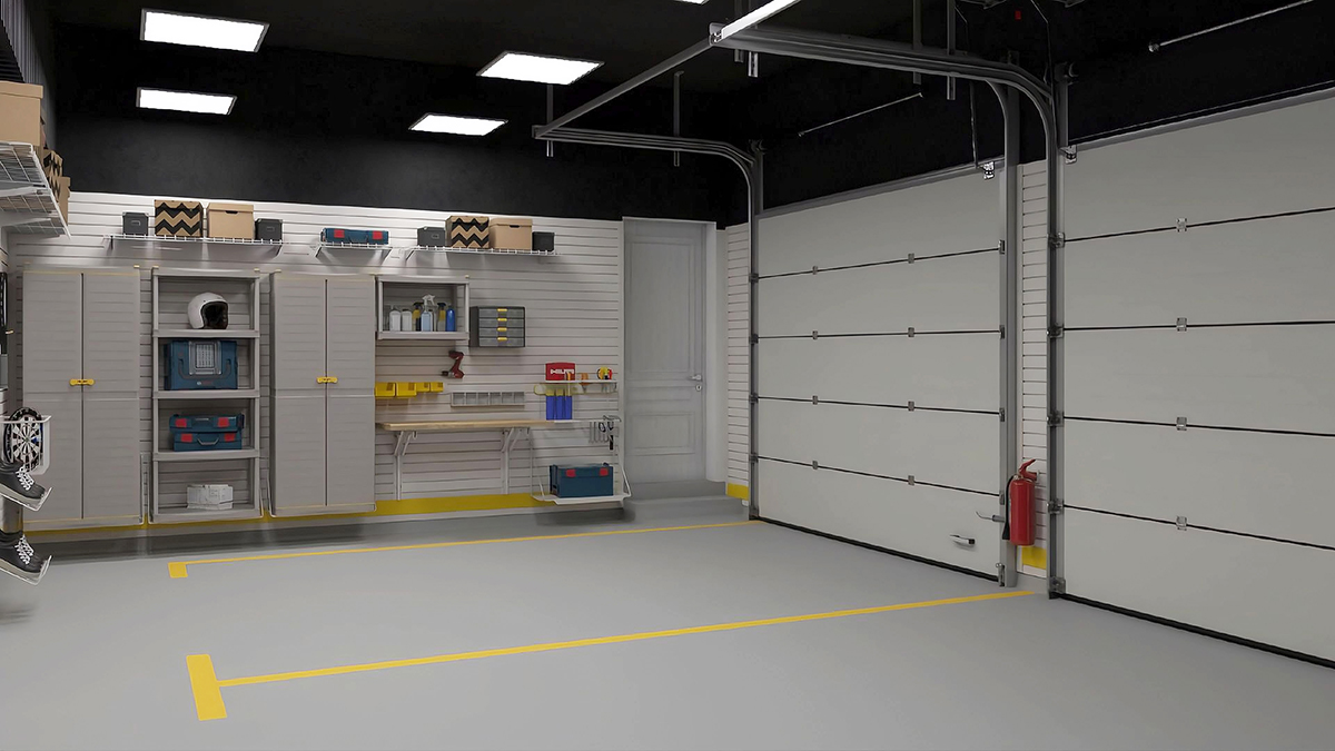отделка гаража С использованием панелей TekPanel как системы хранения и отделки стен 5