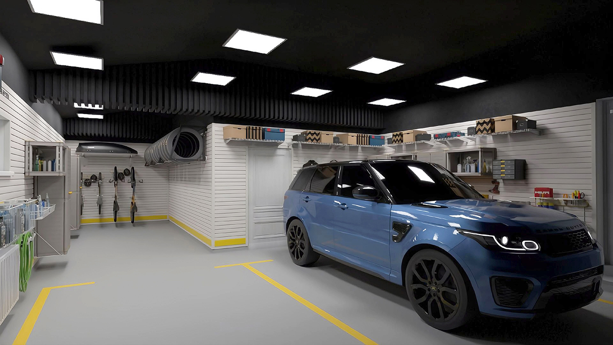 отделка гаража С использованием панелей TekPanel как системы хранения и отделки стен