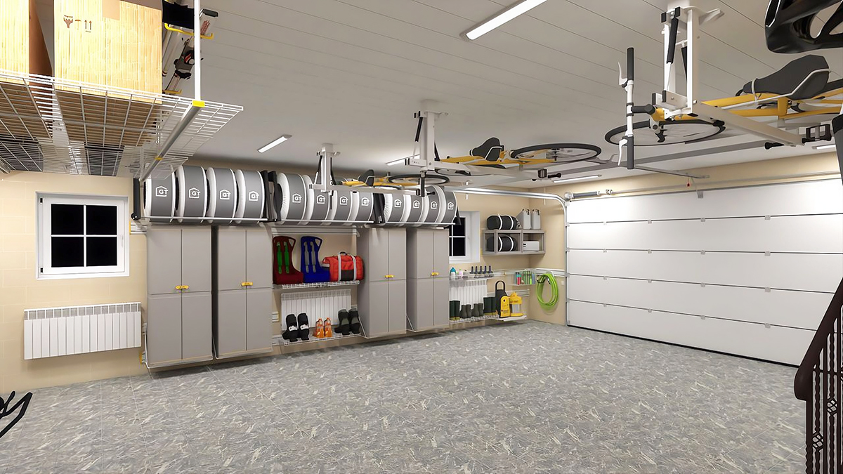 дизайн-проект гаража на 2 машины с системой хранения на направляющих TekTrak 1