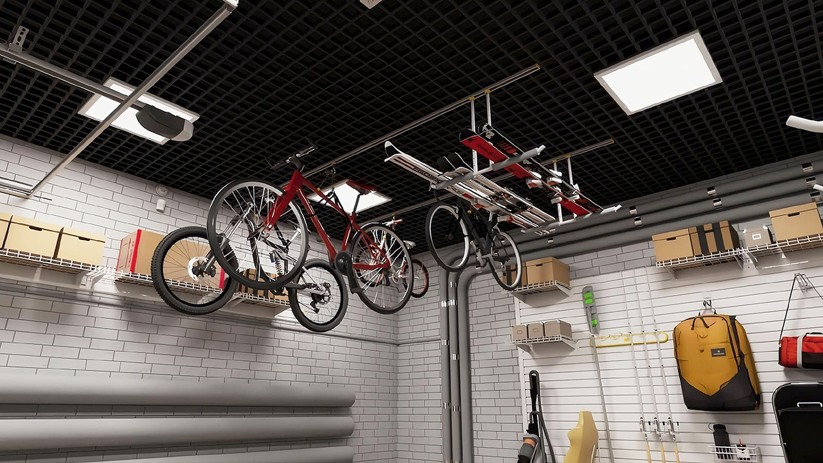 дизайн-проект гаража-склада с размещением велосипедов на системе потолочных рельсов PowerTrak