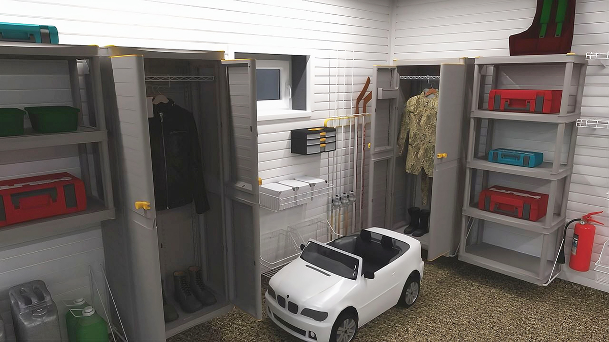 отделка гаража на 2 машины с модульной системой хранения Тek Panel  1