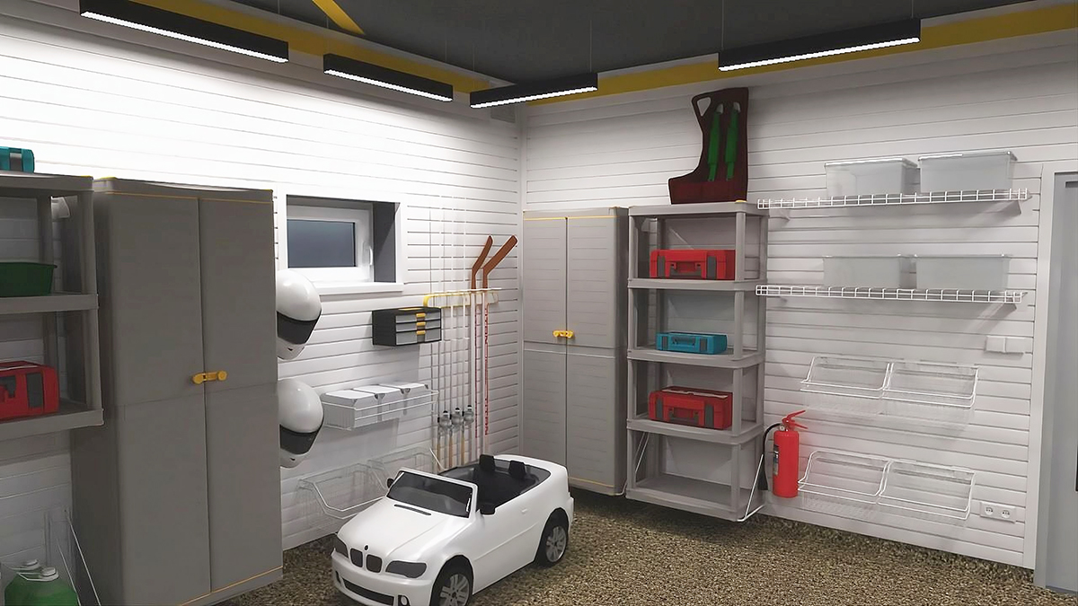 отделка гаража на 2 машины с модульной системой хранения Тek Panel  4