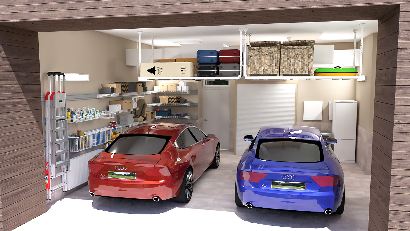 Обустройство гаража с отделкой при коттедже на серых направляющих TekTrak 