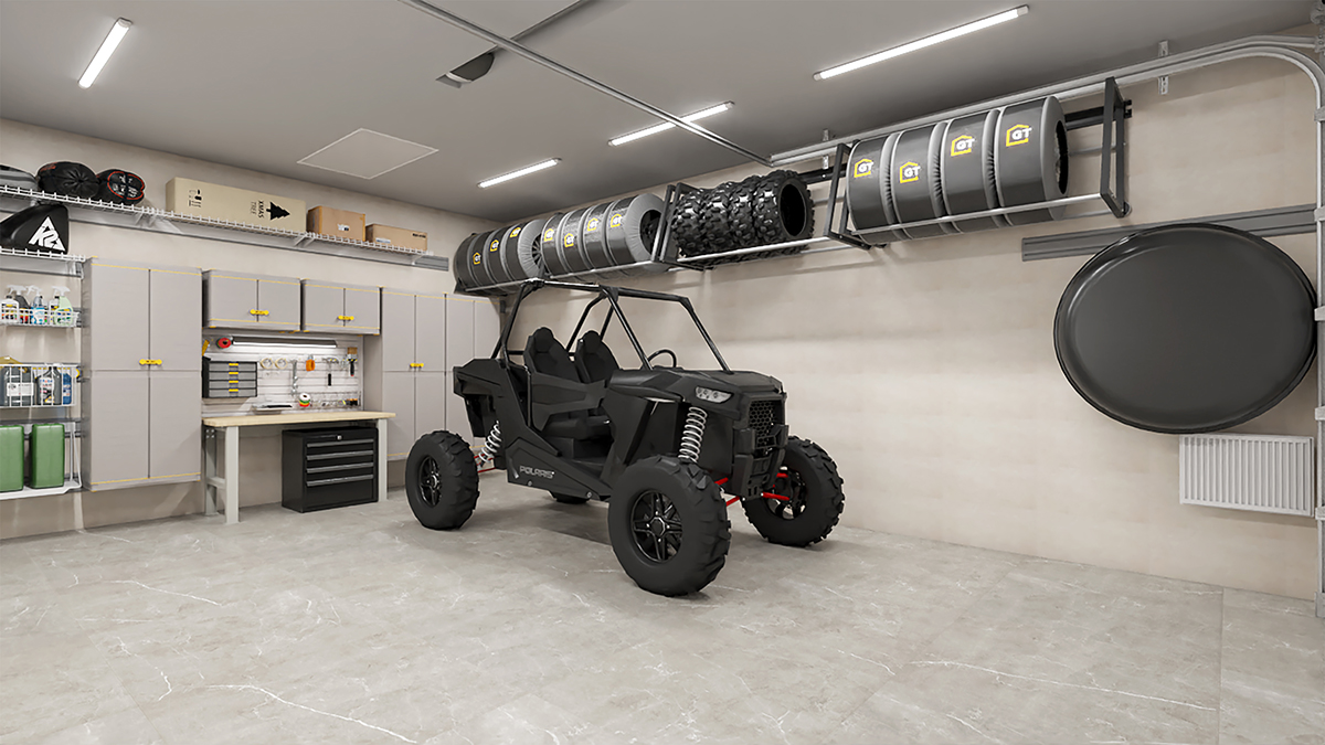 дизайн-проект гаража на 2 машины с системой хранения на направляющих TekTrak 7