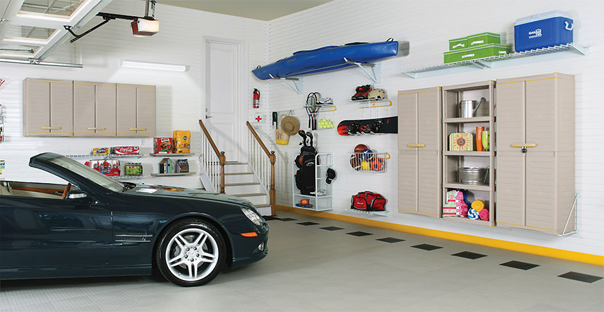Функциональная система хранения в гараже с высоким потолком